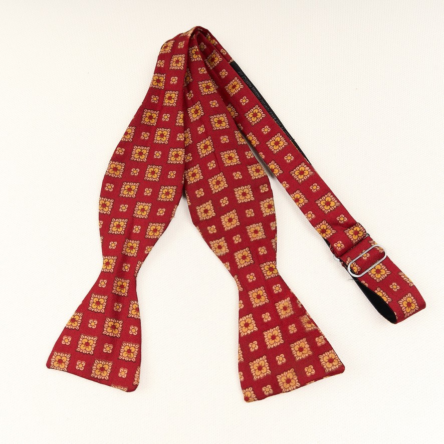 Vintage Silk Bow Tie Red Geometric Adjustable Self Tie USA Adjustotie 60's