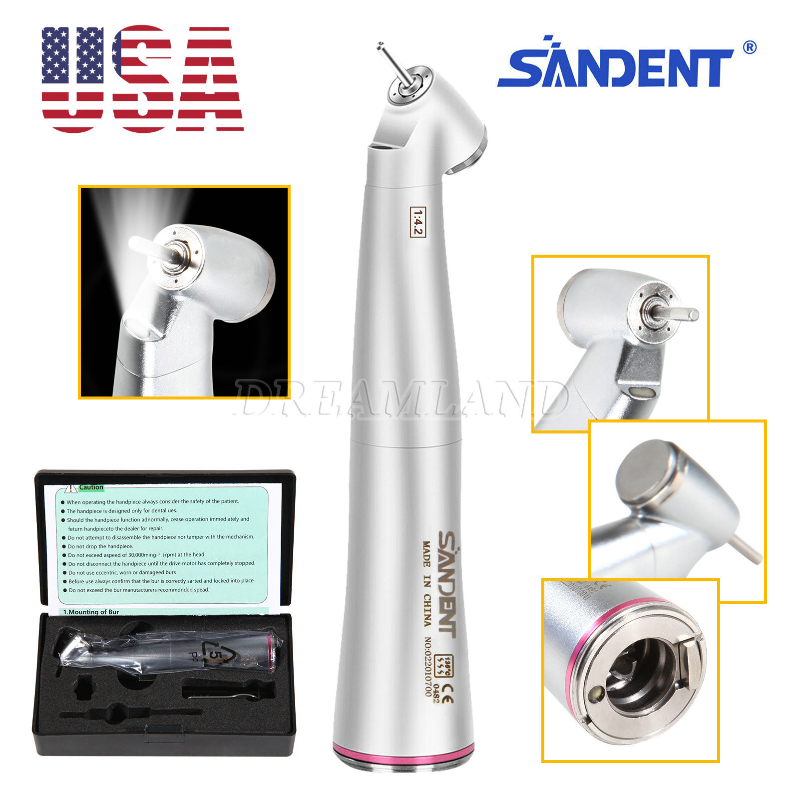 Dental 1:4.2 45° Contra Angle Surgical LED Fiber Optic Handpiece fit NSK Z45L CE