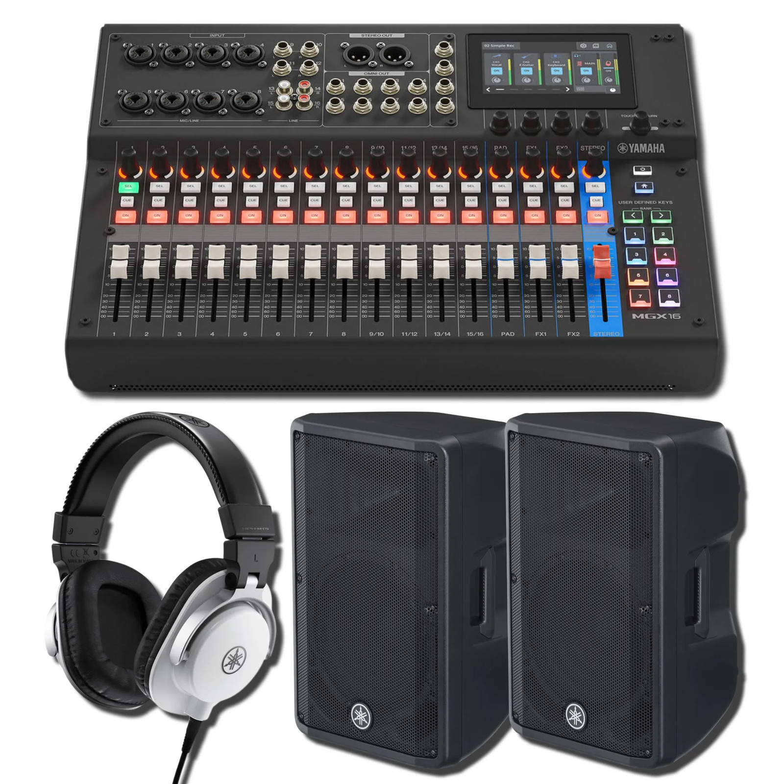 Yamaha MGX16 B 22-Ch Digital Mixer w/ 2x DBR12 1000W Speakers & HPH-MT5W