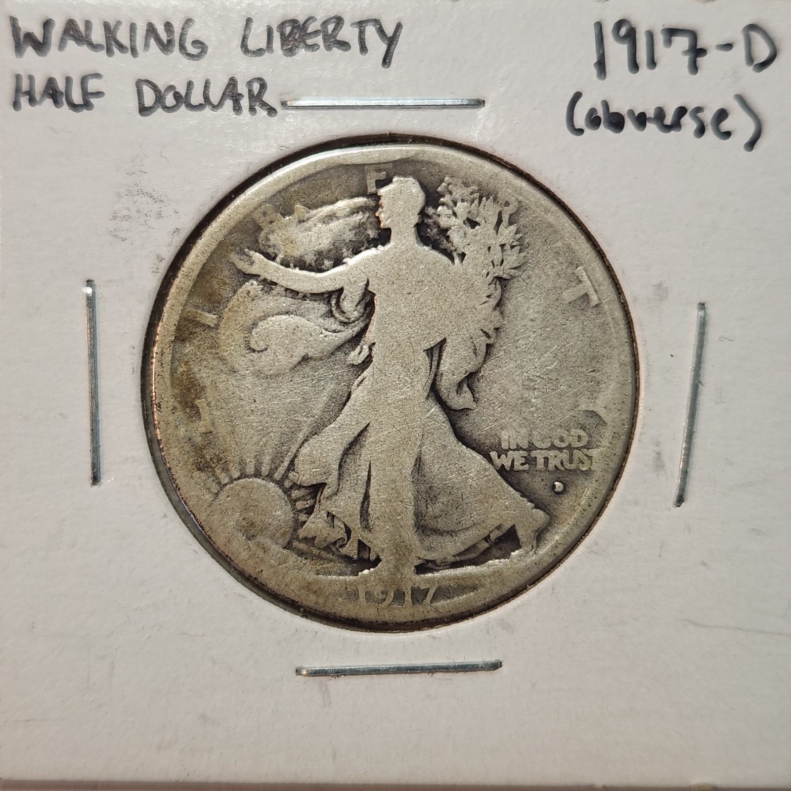 1917 D Walking Liberty Half Dollar 50c Mintmark Obverse 90% Silver Coin WLD17Bf