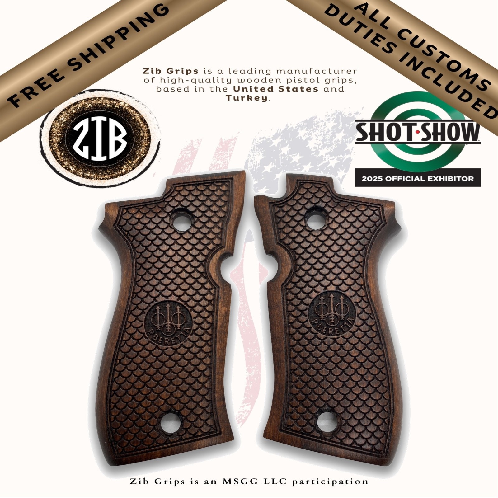 ZIB GRIPS Fits Beretta® F81 84 84BB Grips Handmade From Wood Grips Walnut Color