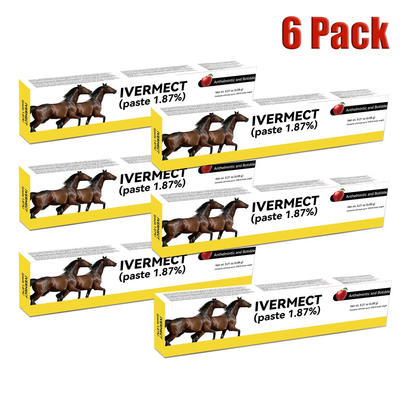 Premium Horse Dewormer Paste 6 Pack Apple Flavor Wormer EXP 01/2028