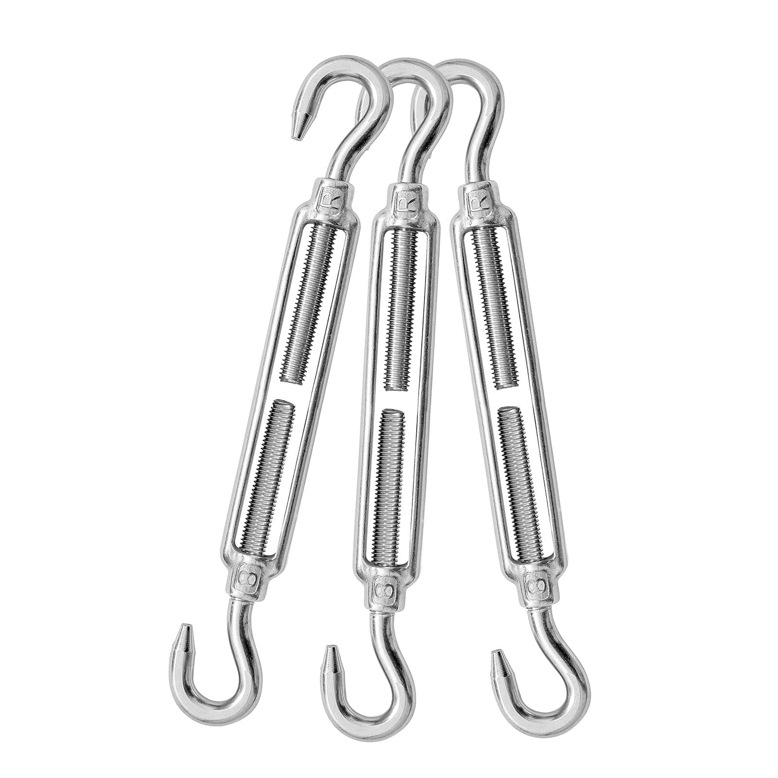 3PCS M8 Hook & Hook Turnbuckle 304 Stainless Steel Turnbuckle Wire Rope Tensi...
