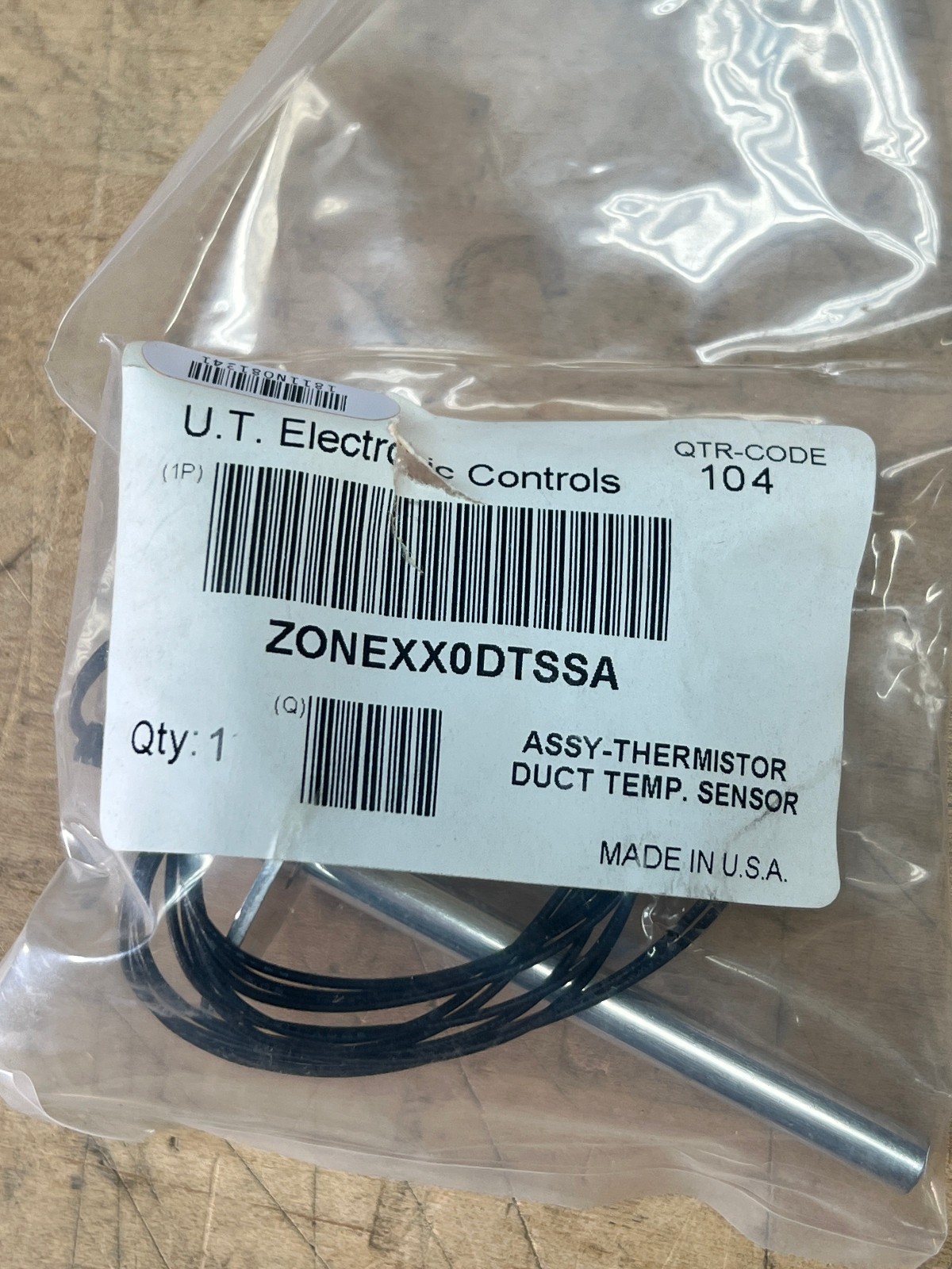 U.T. Electronic Controls ZoneXX0DTSSA Duct Temp Sensor Thermistor