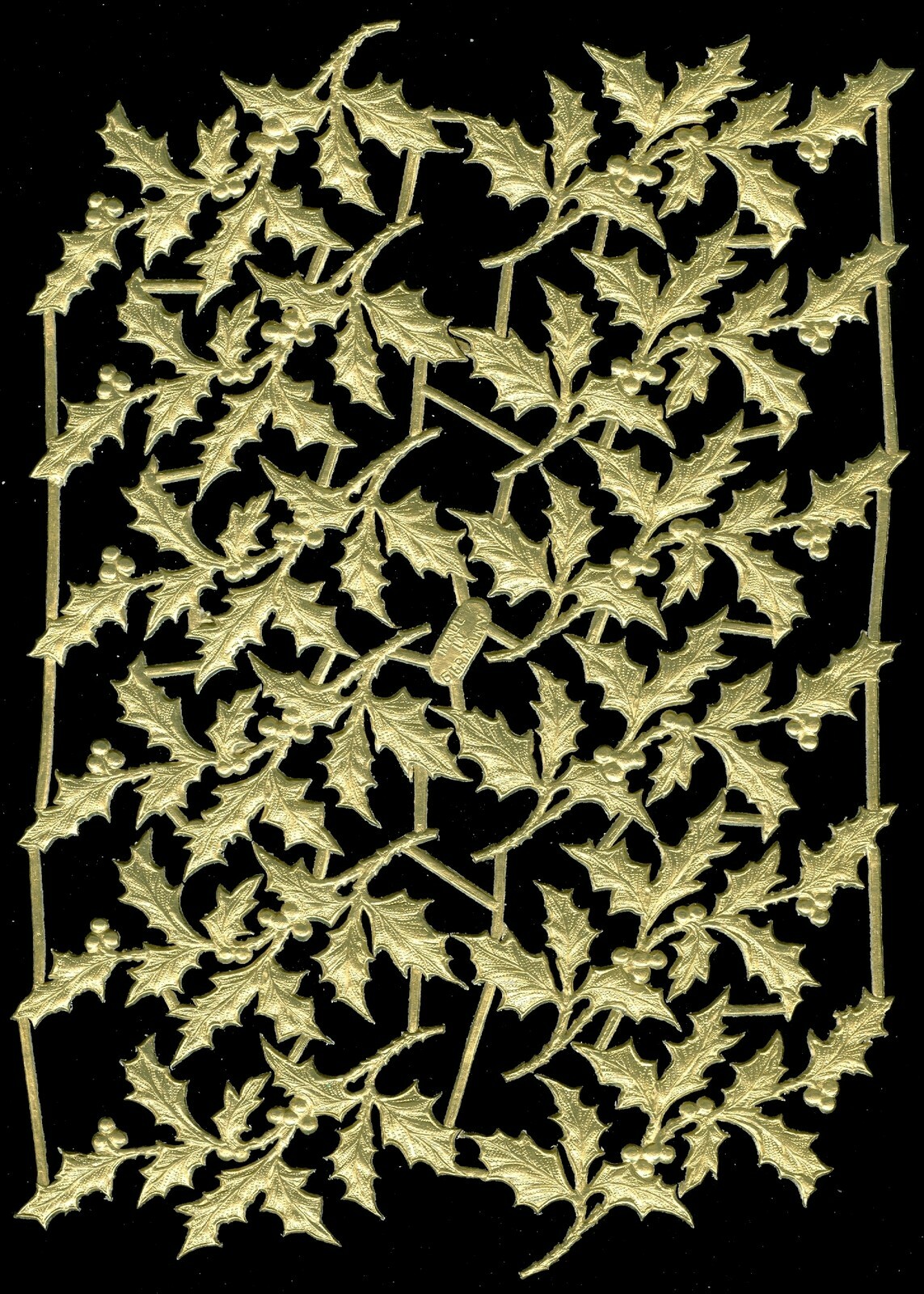 Full Sheet Of German Dresden Die Cut Gold Foil Paper Holly Victorian Scraps