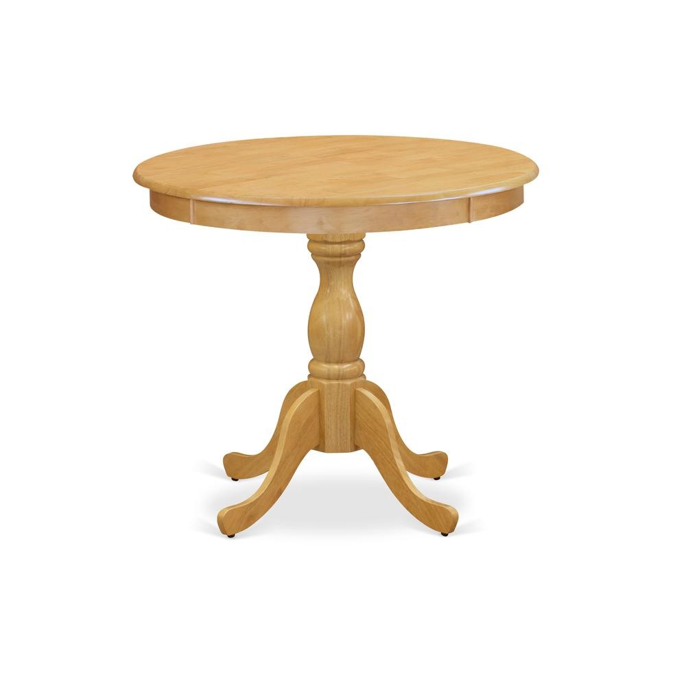 Round Wood Table Oak Color Table Top Surface and Asian Wood Table Pedestal...