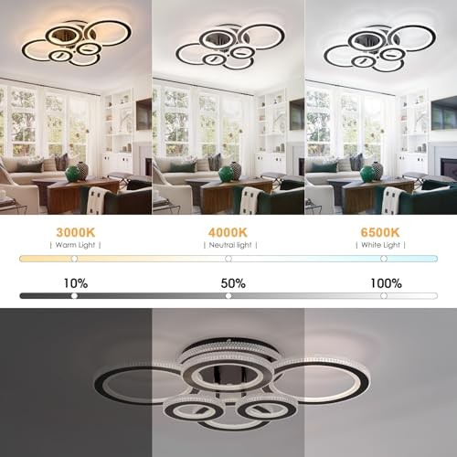 Modern LED Ceiling Light 6 Rings Flush Mount Ceiling Light with Round Black