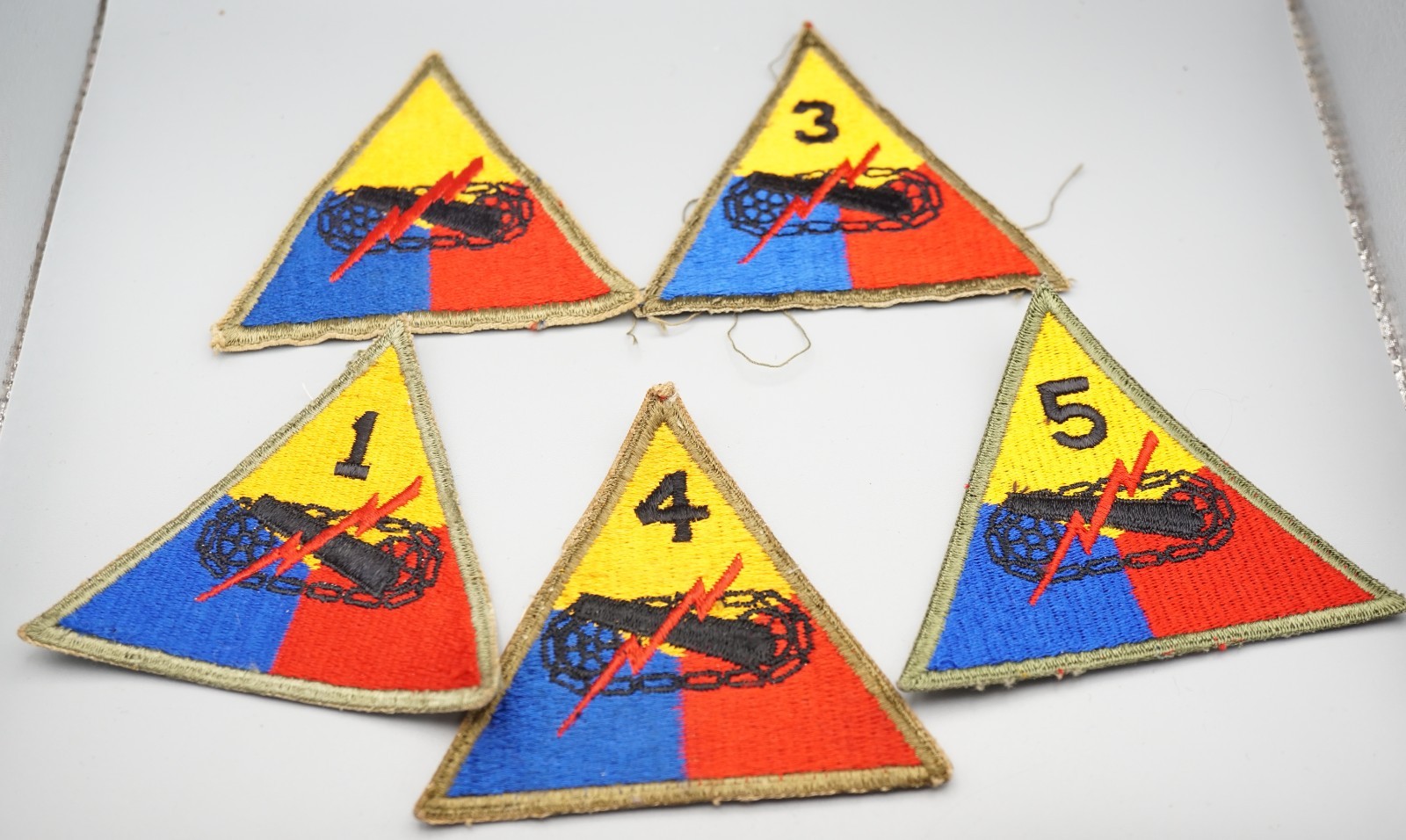 WWII 1st, 3rd, 4th, 5th & HQ Armored Division Patches Lot Of 5 - NO GLOW