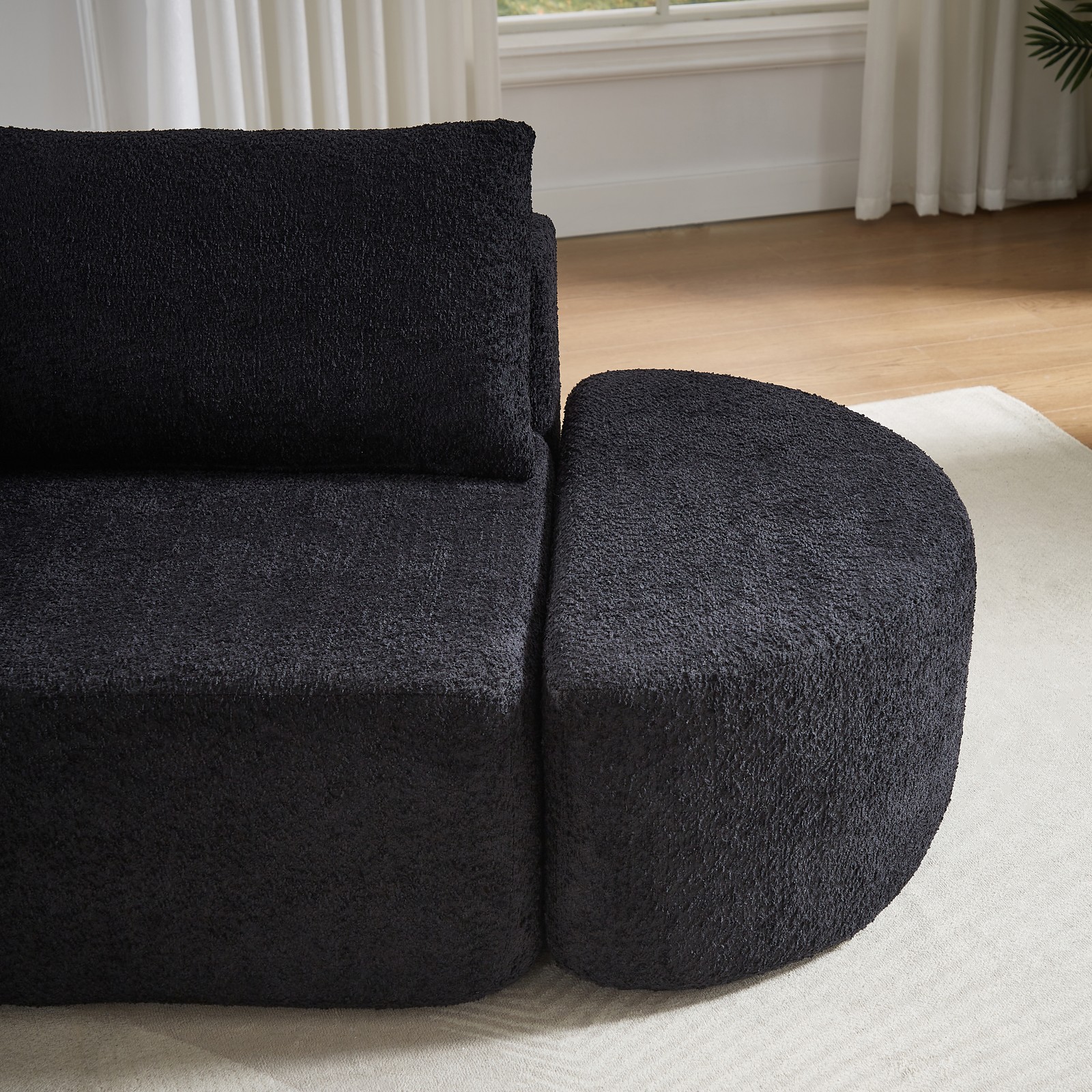 106.3-inch V-shaped modular sofa set in chenille fabric, featuring three throw p