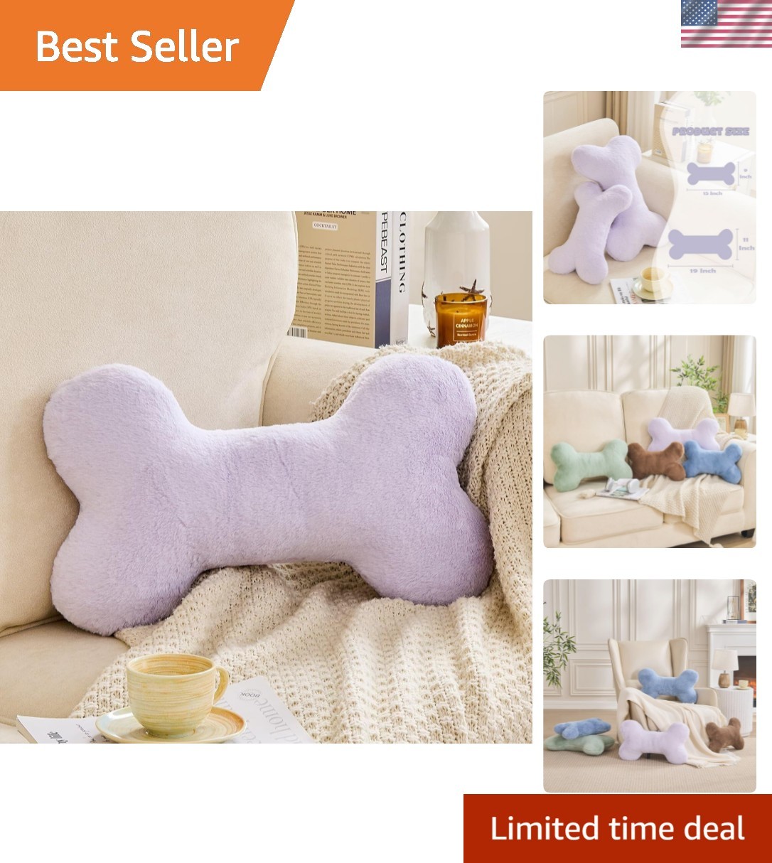 Bone Pillow Cute Decorative Throw Pillow Bone Shaped Pillows for Aesthetic Ho...