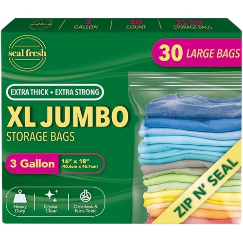 3 Gallon Large Plastic Storage Bags – 16" x 18" (Count) – Reusuable XXL 30