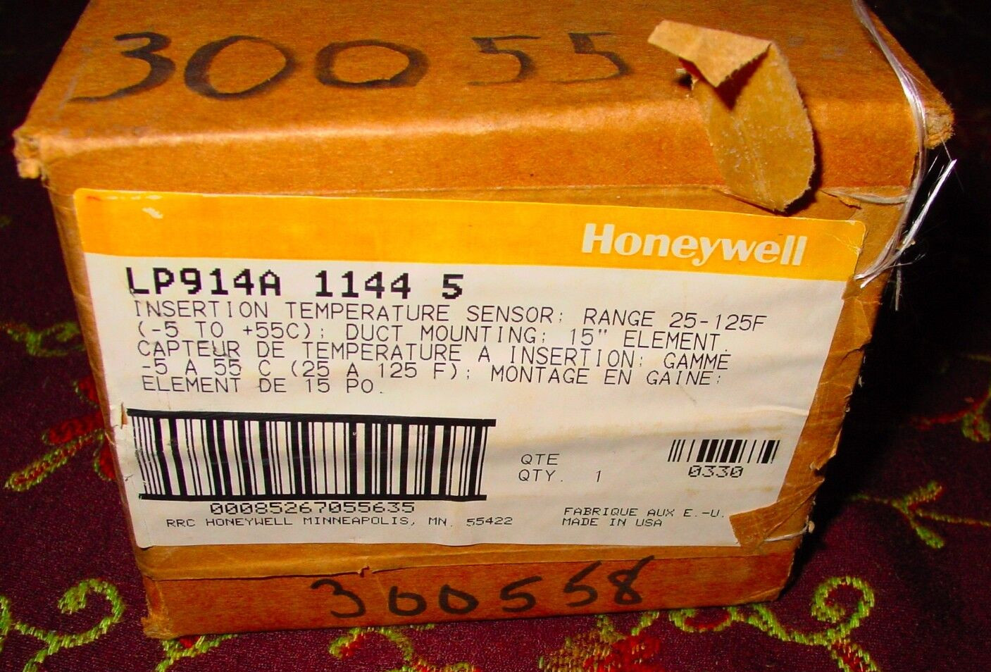 Honeywell Original LP914A 1144 5 Insertion Temperature Sensor 25-125F USA NOS