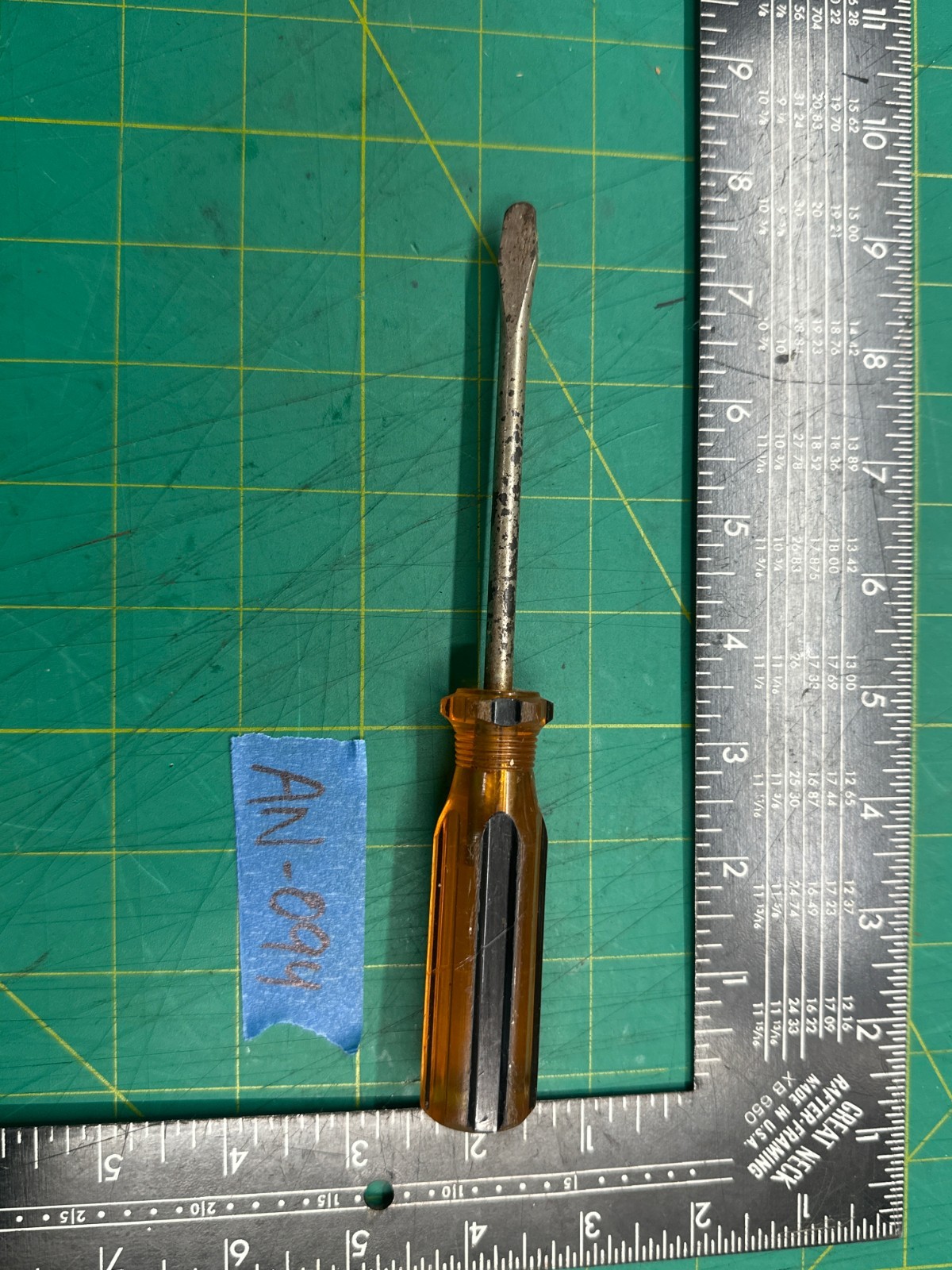 Vintage 7.5" Long Flat Head Screwdriver Black & Yellow Grip Handle