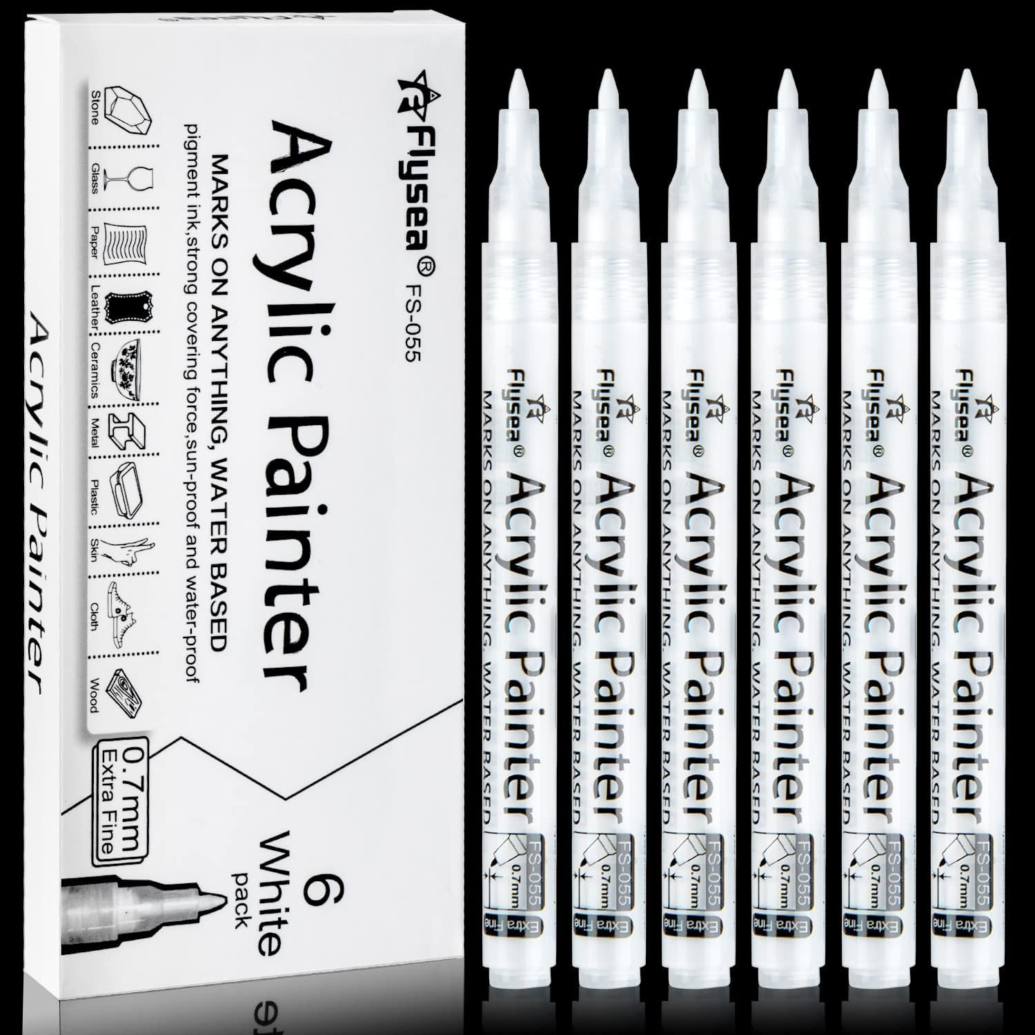 White Paint Pens, 6 Pack 0.7Mm Fine Point Acrylic Permanent Marker Pen Set fo...