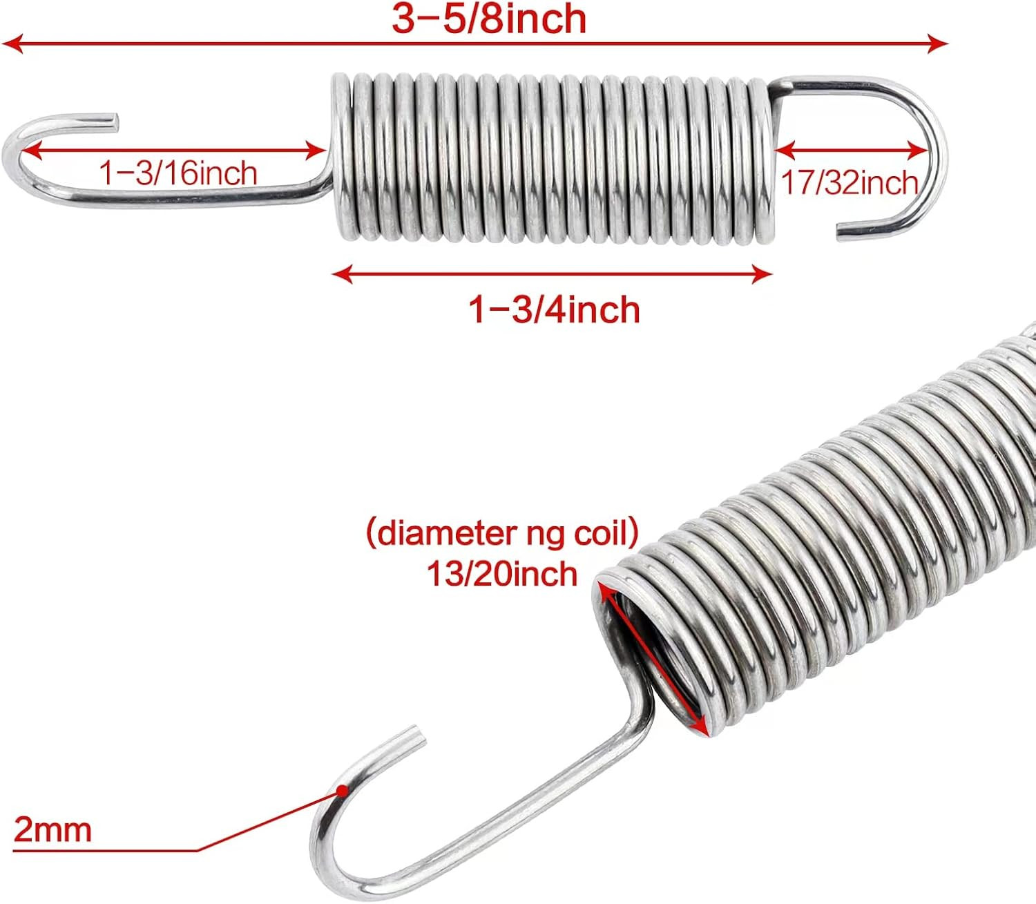 3-5/8"Stainless Steel Replacement Recliner Sofa Mechanism Tension Spring - Long