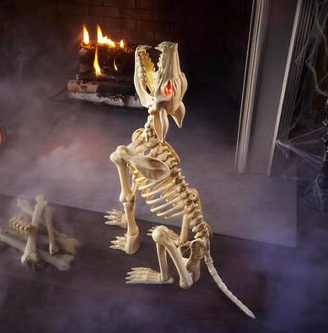 Posable 2.5 Ft Animated Skeleton Wolf with LED Eyes Halloween Animatronic