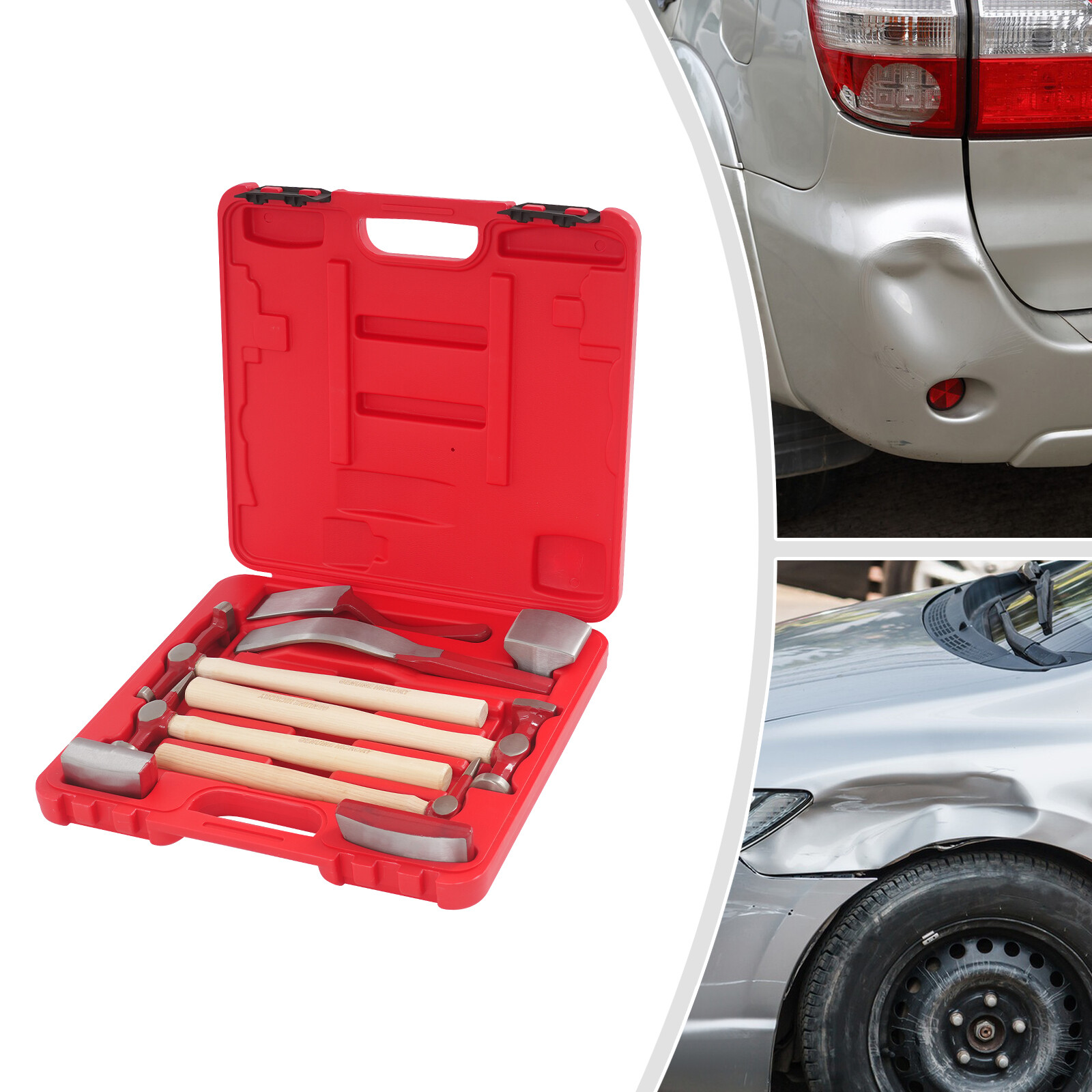 9pcs Set Hand Car Auto Body Work Hammer Dent Dolly Repair Kit w/ Tool Box