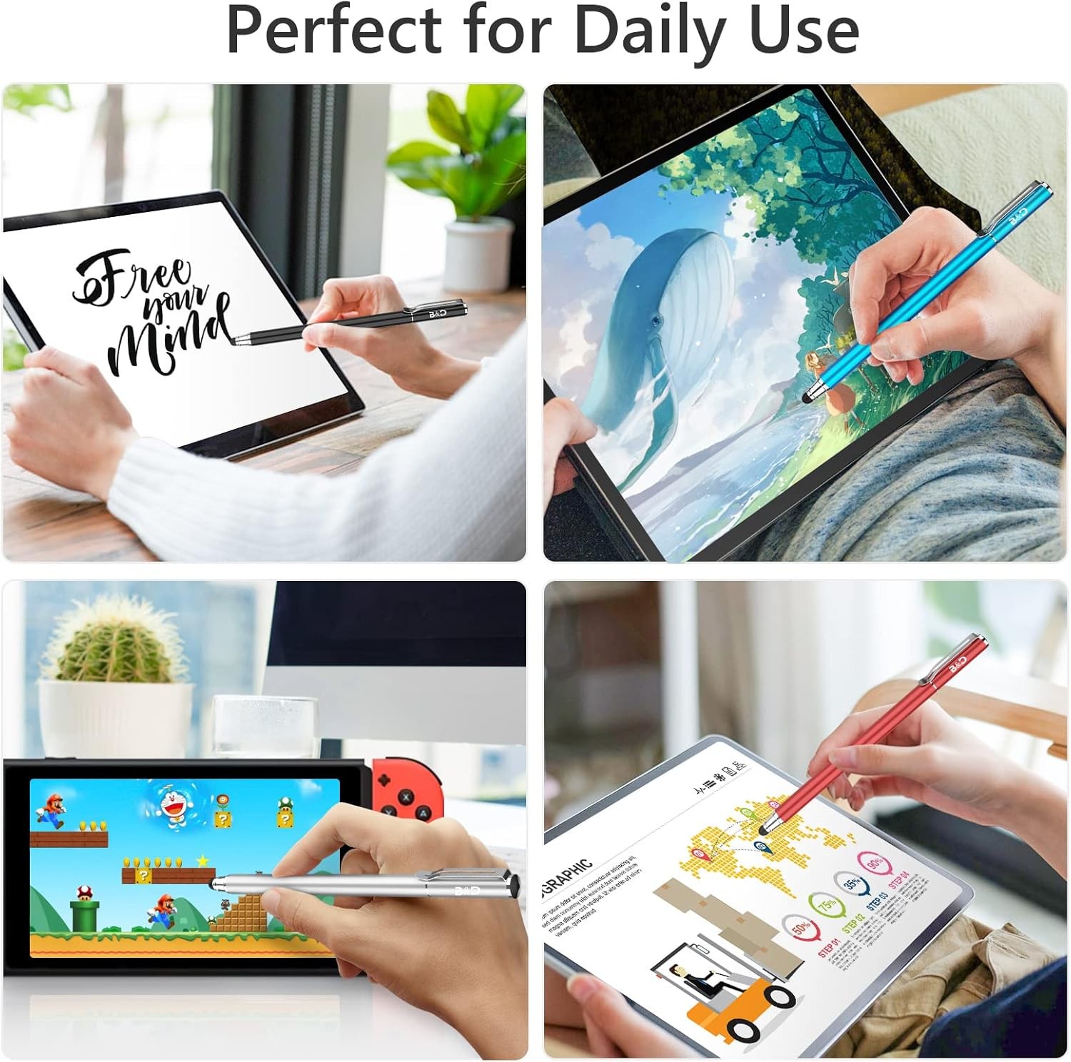 Capacitive Stylus 2-in-1 Universal Touch Screen Pen for All Touch Screen Tablets