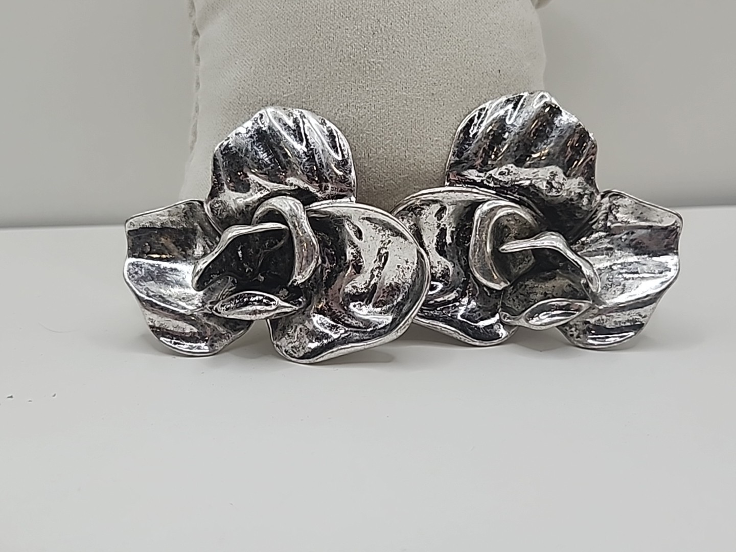Huge Silverstone Metal Flower Earrings
