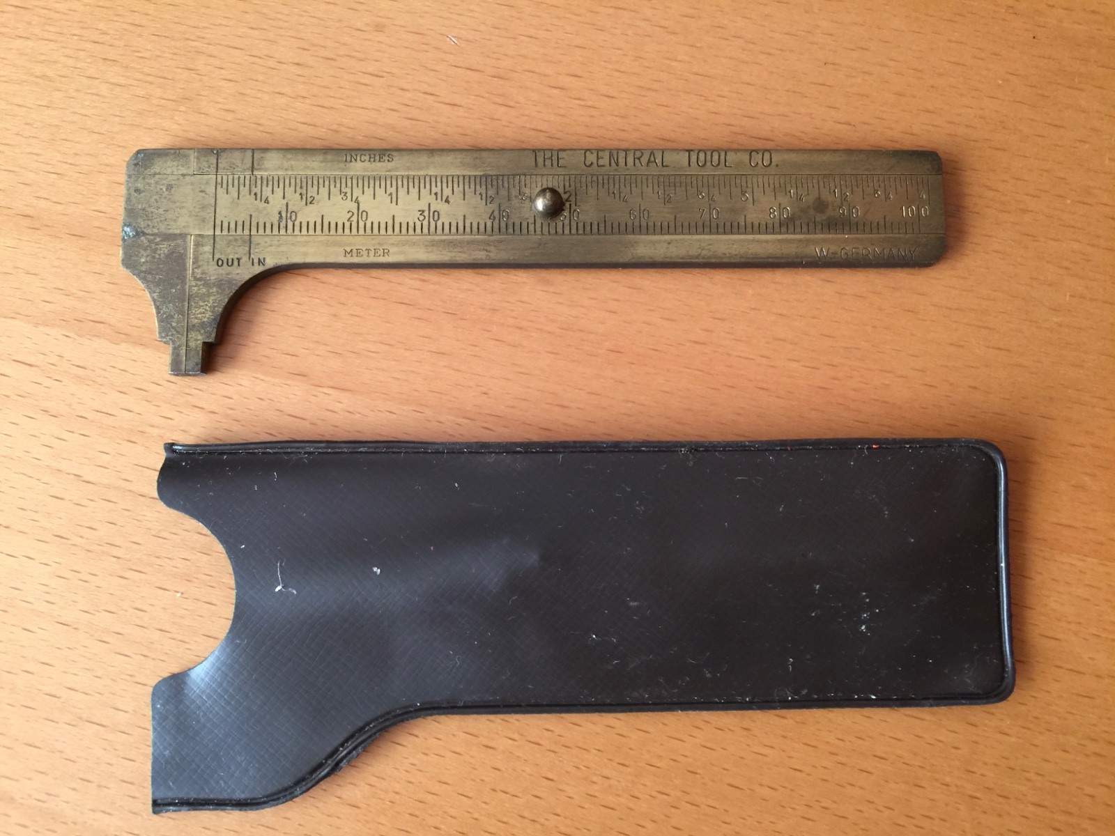 Vintage Solid Brass 4" Caliper Rule Pocket tool Germany Central Tool Company