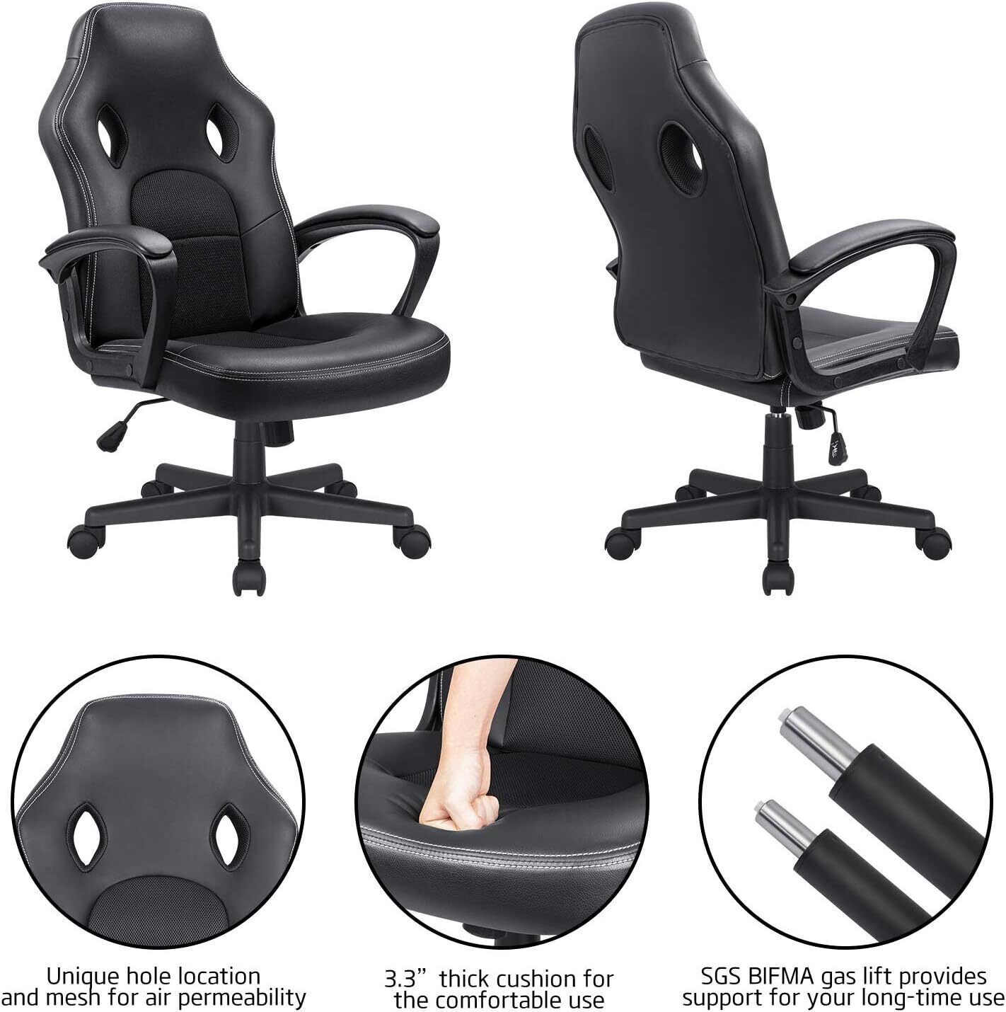 Adjustable Office Gaming Chair High Back Leather Ergonomic Computer Chairs Black