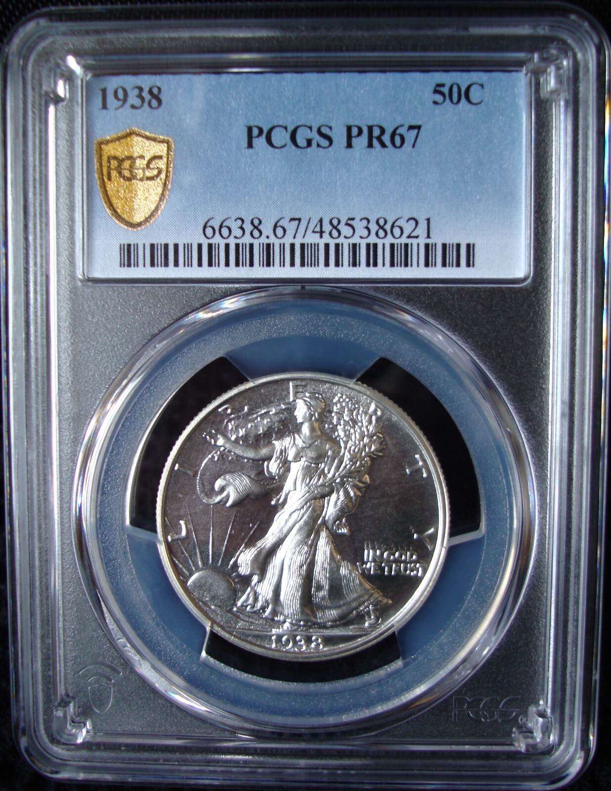 1938 Proof Walking Liberty Silver Half Dollar - PCGS PR 67 - Gold Shield