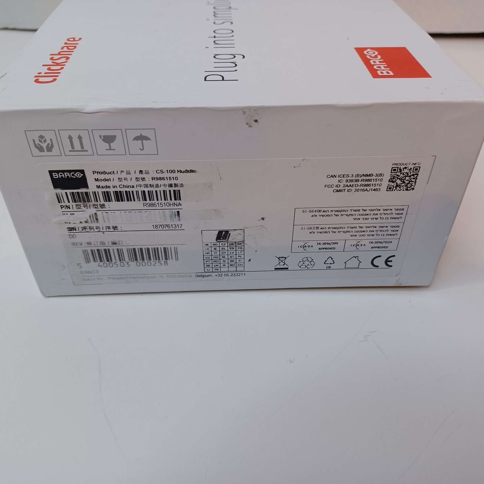 BARCO R9861510HN CS-100 Huddle Wireless Presentation System, Black