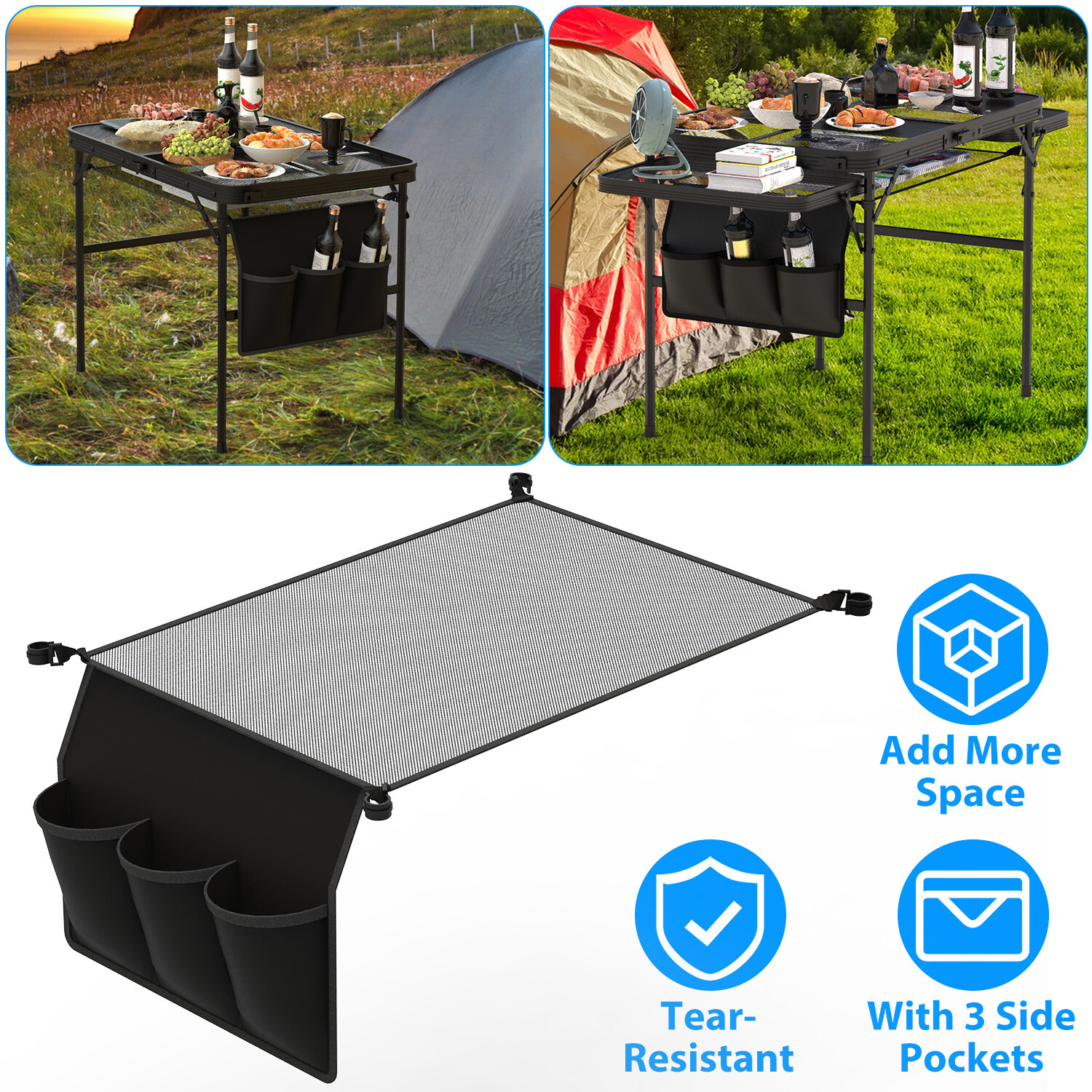 Height Adjustable Camping Table w/ Mesh Desktop, Picnic Table w/ Carry Handle
