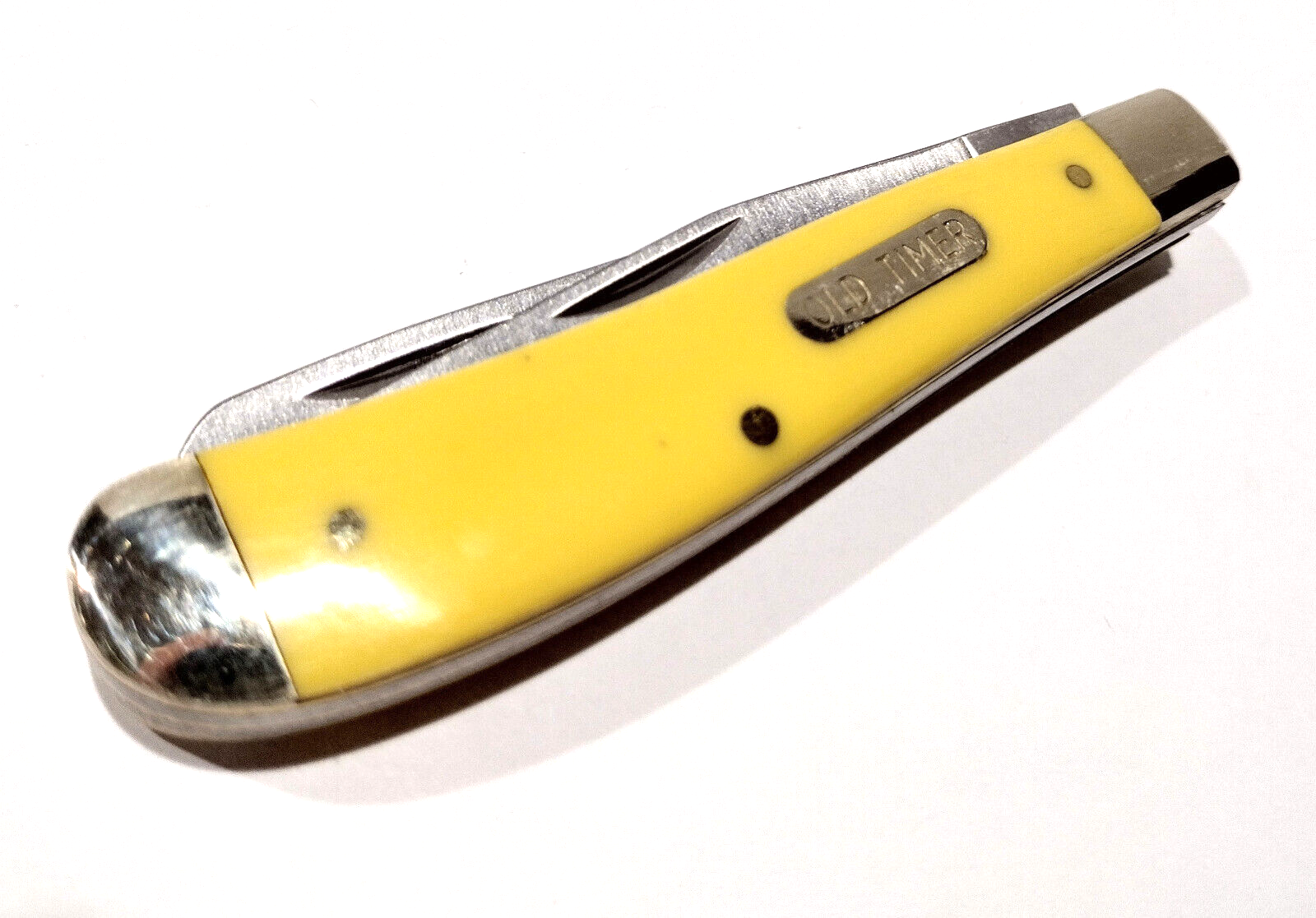 Schrade Old Timer Smooth Yellow Delrin 2 Blade Trapper Folding Pocket Knife