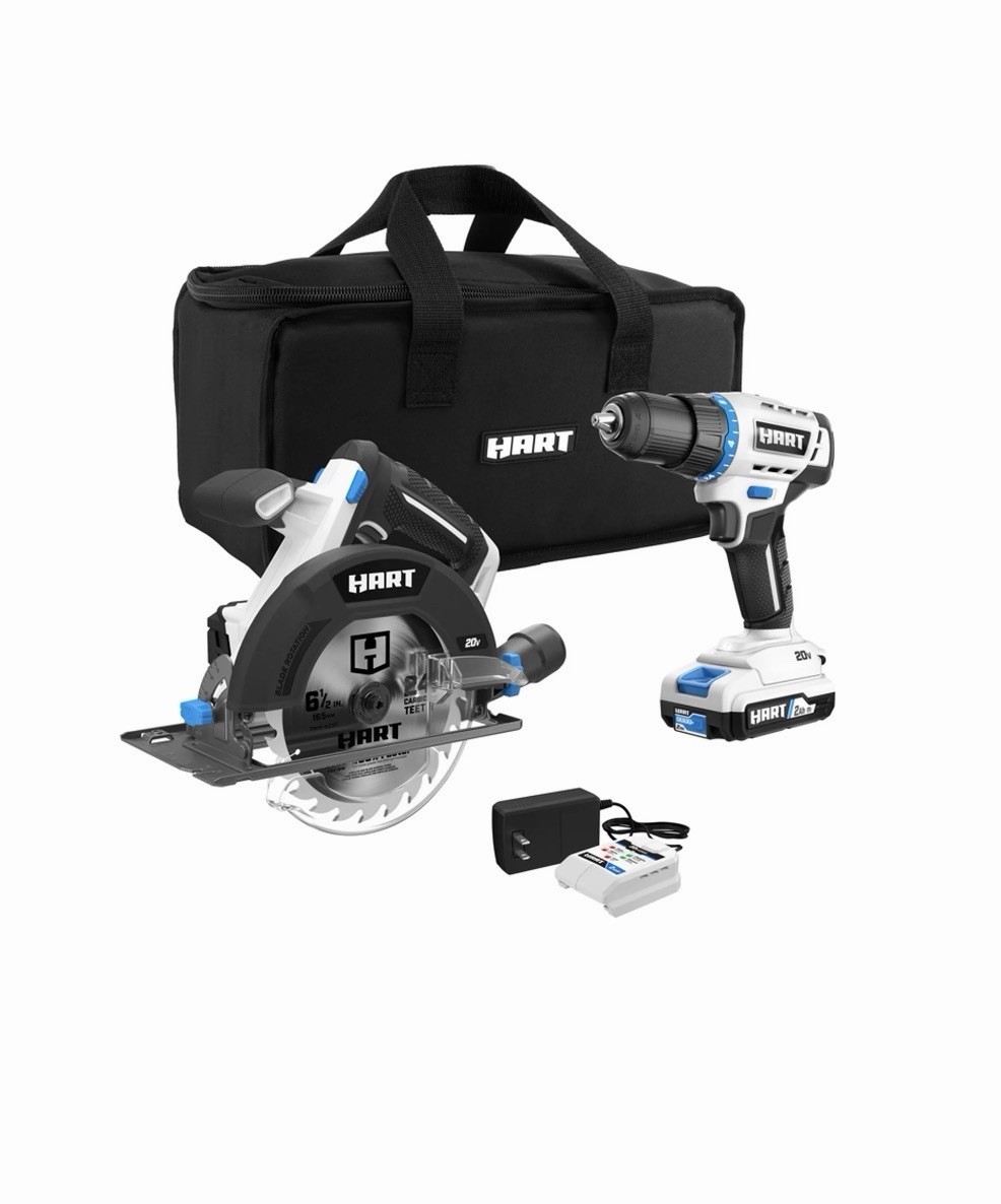 Hart Drill & Circular Saw 20V Combo Kit HPCK221BSB Batteries, Charger, BLADE