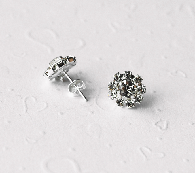 10 Round Earstuds Earwire Sterling Silver Post Clear Crystal Rhinestone EF009