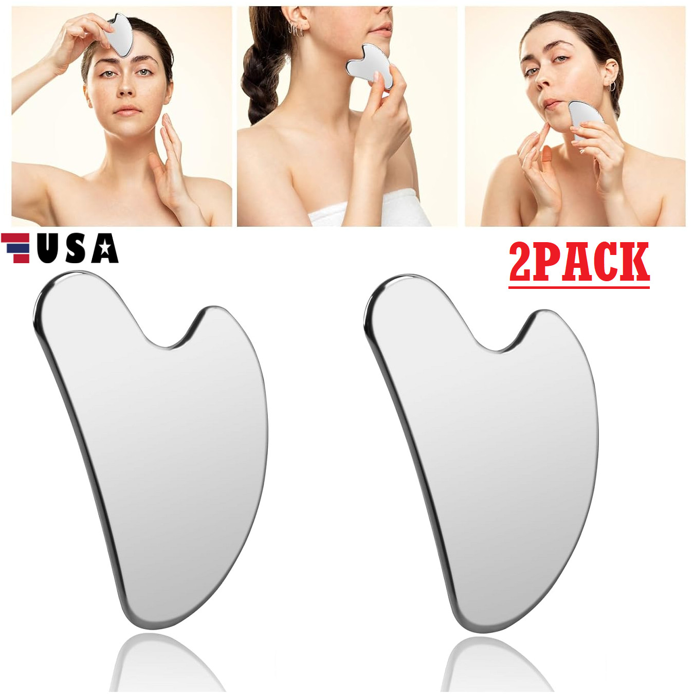 2Pcs Stainless Steel Gua Sha Facial Tools Guasha for Face Metal Gua Sha Tighten