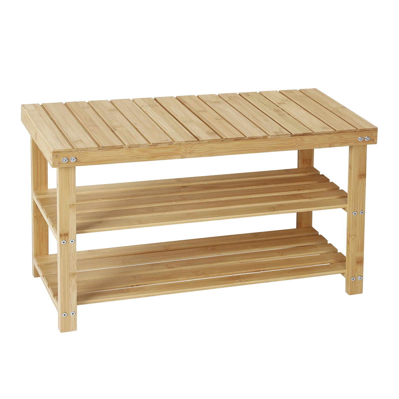 Solid Wood 27.5" Shoe Rack Bench 3-Tier Entryway Hallway Bench Storage Organizer