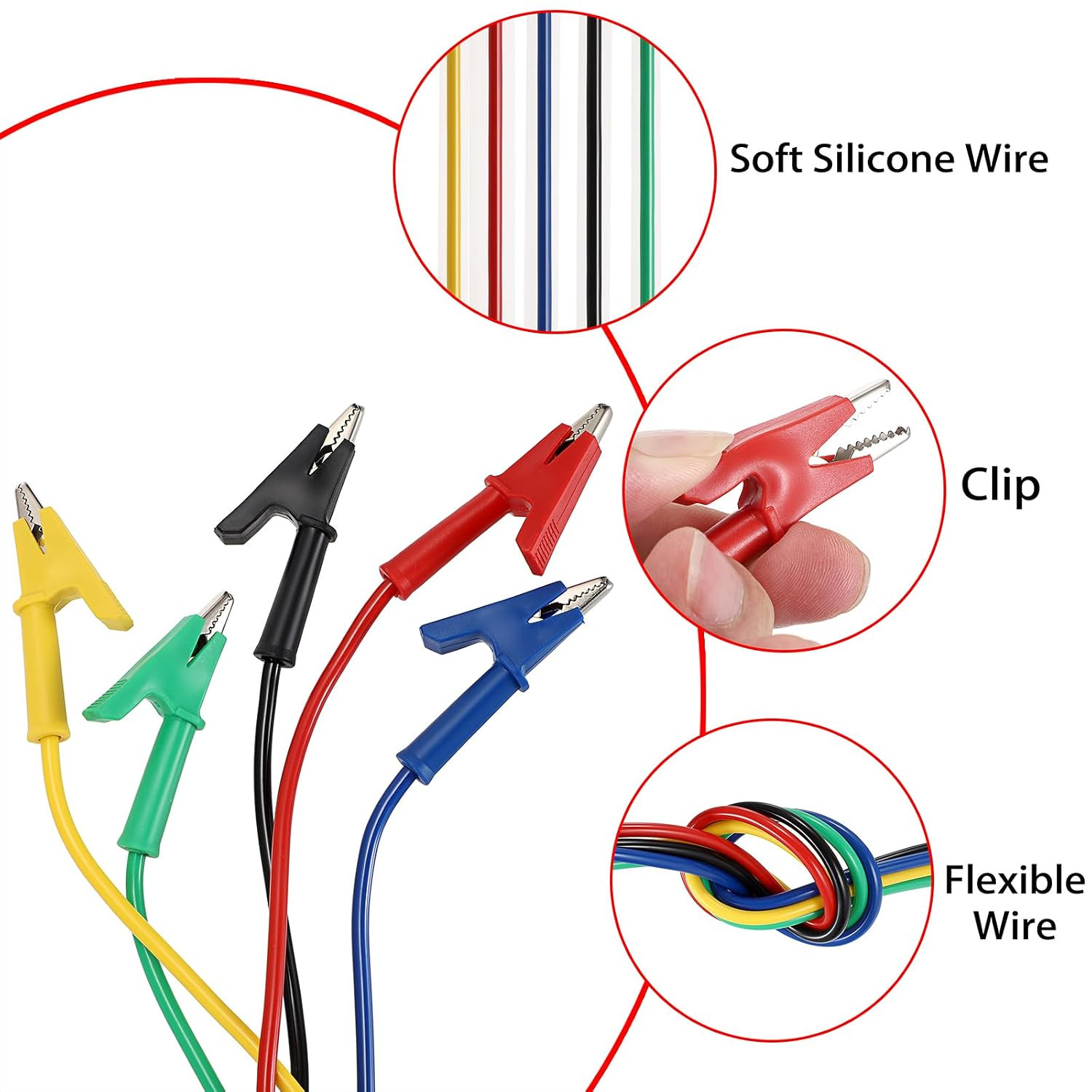 Multimeter Banana Plug to Crocodile Alligator Clip Test Probe, 5PC 4Mm Stackable