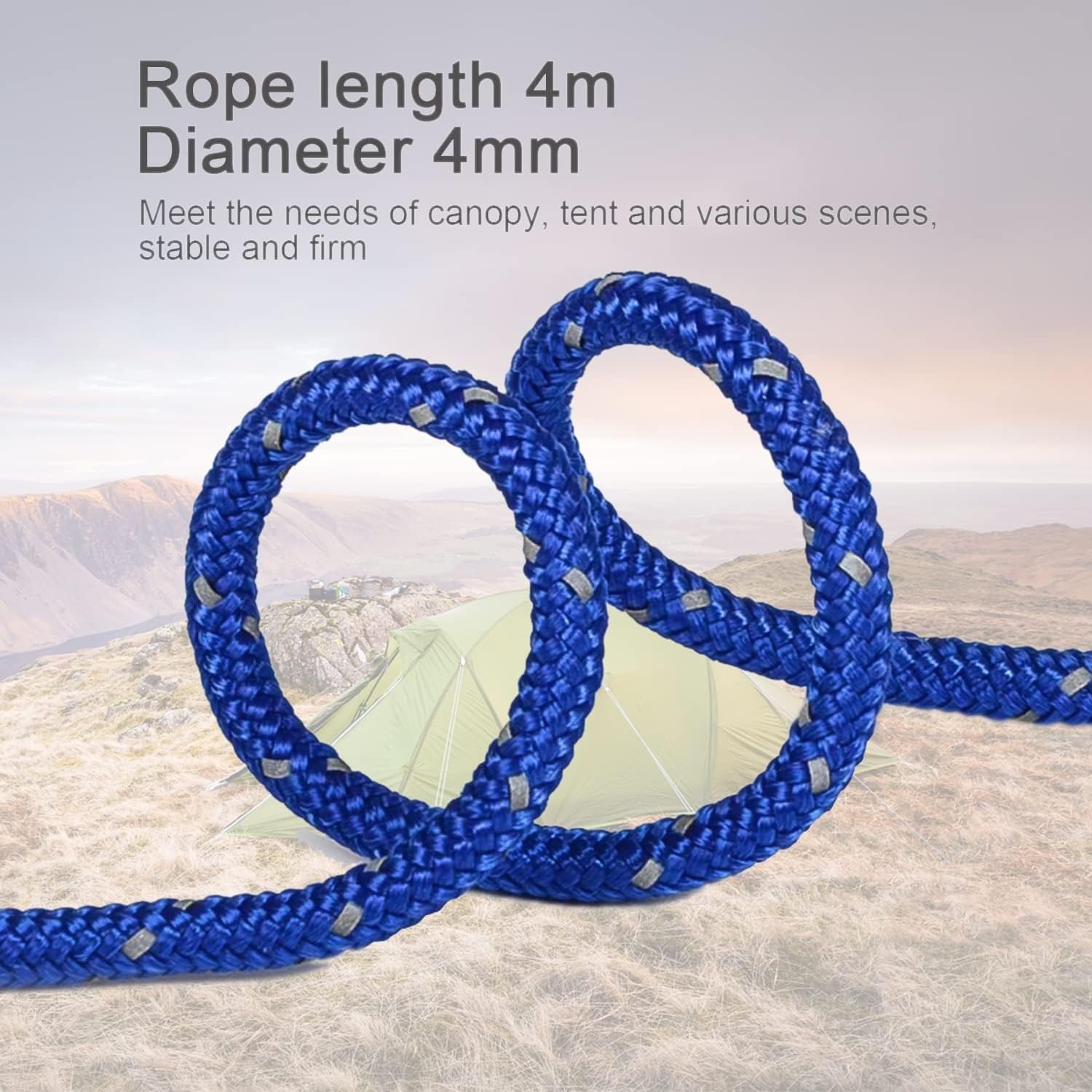 8 Pack 4mm Guy Lines Ultralight Tent Cords with Aluminum Adjuster Multicolor