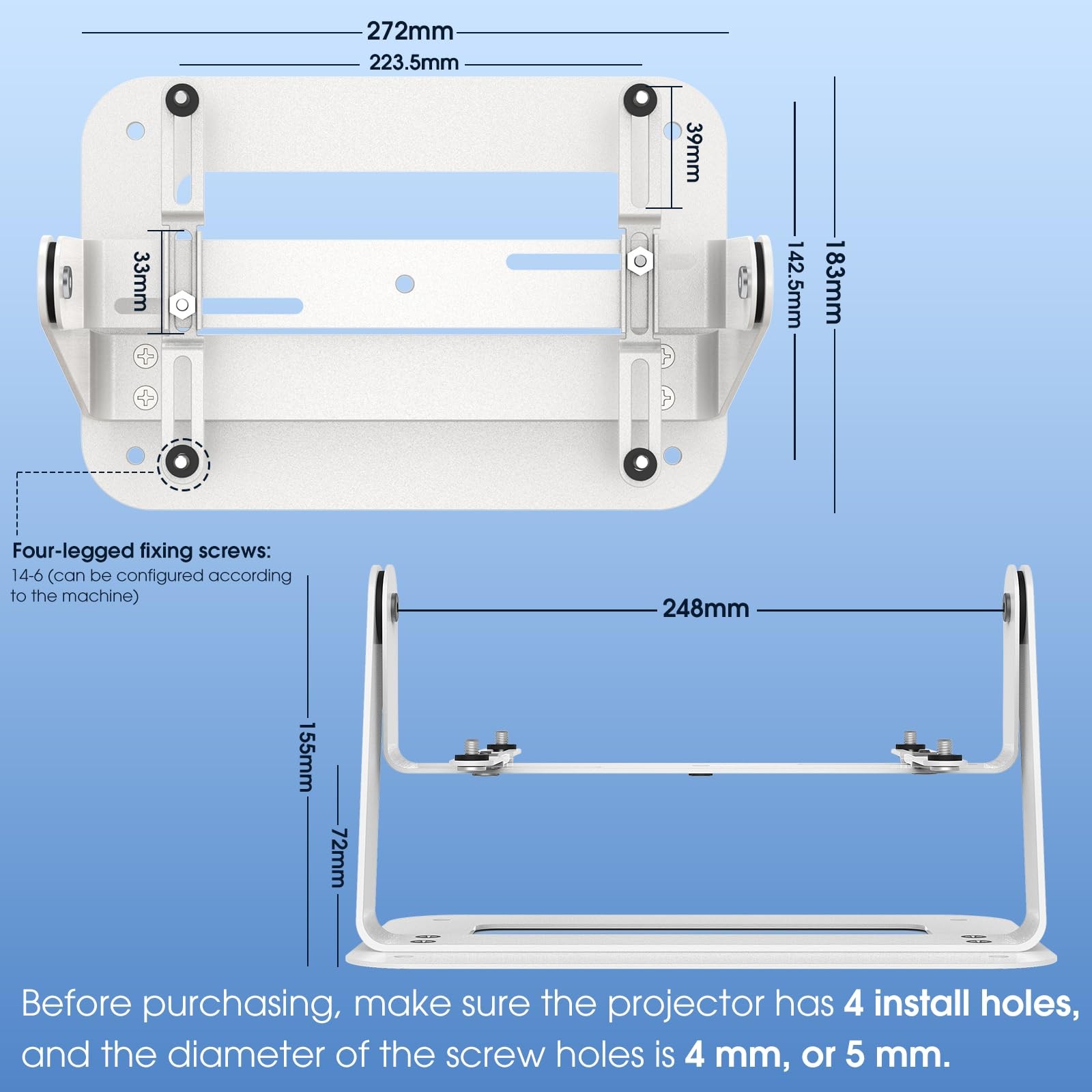 360 Degree Adjustable Desktop Projector Mount Base Plate With Cable Ties Set