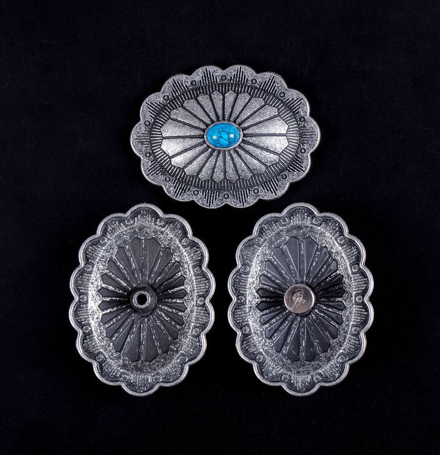 10pc Southwest Oval Turquoise Vintage Silver Leathercraft Saddles Decor Conchos