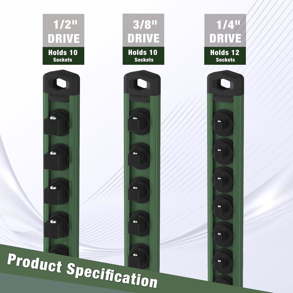 WORKPRO Magnetic Socket Organizer 1/2''Heavy Duty Socket Holder, Socket Rack Kit