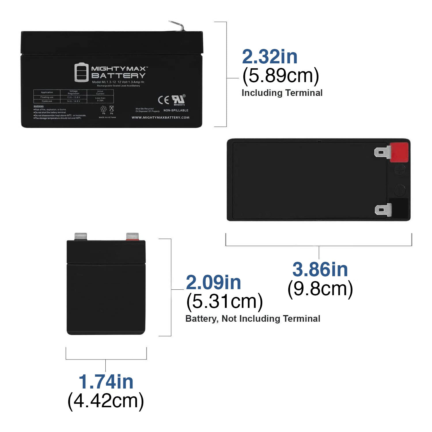 Mighty Max 12V 1.3Ah Replacement Battery for B&B BP1.2-12