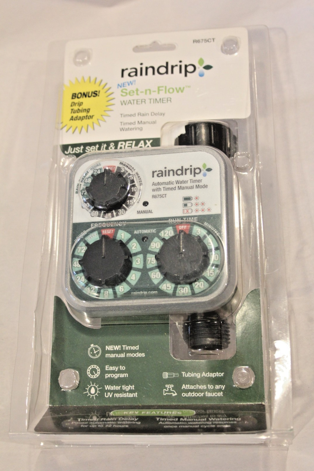 Raindrip Set-n-Flow Automatic Water Timer with Timed Manual Mode Model R675CT