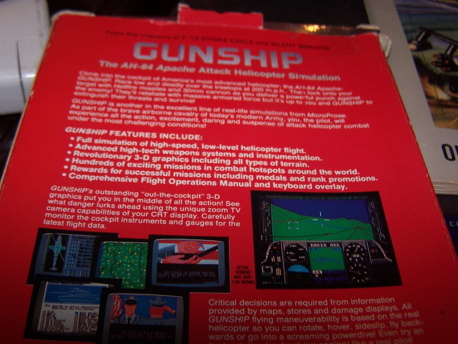 Microprose Gunship Helicopter Simulator Software on 5.25 Disk for Commodore 64
