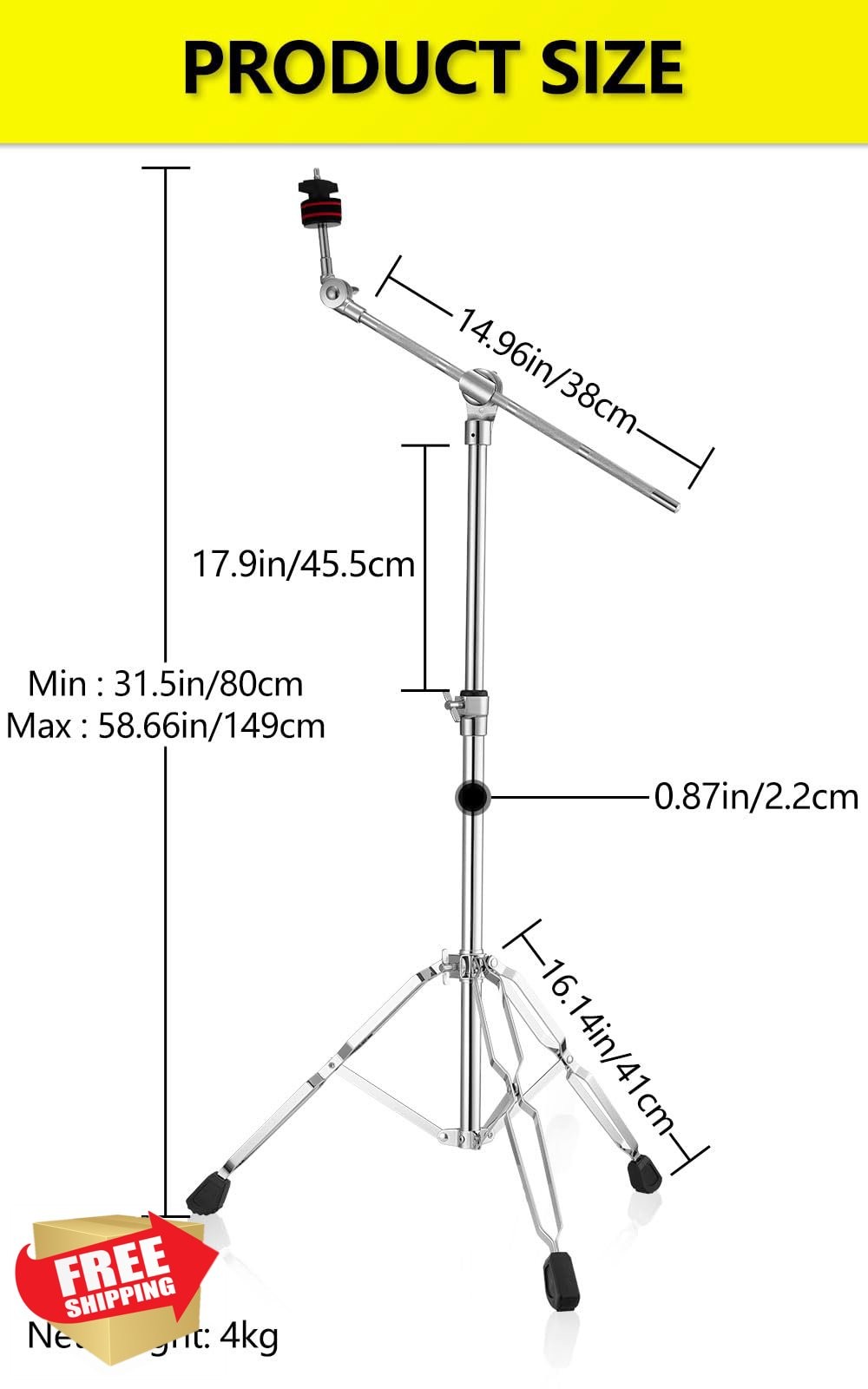 HAIRIESIS Cymbal Stand Pack Adjustable Height 30-58" w/Drumsticks