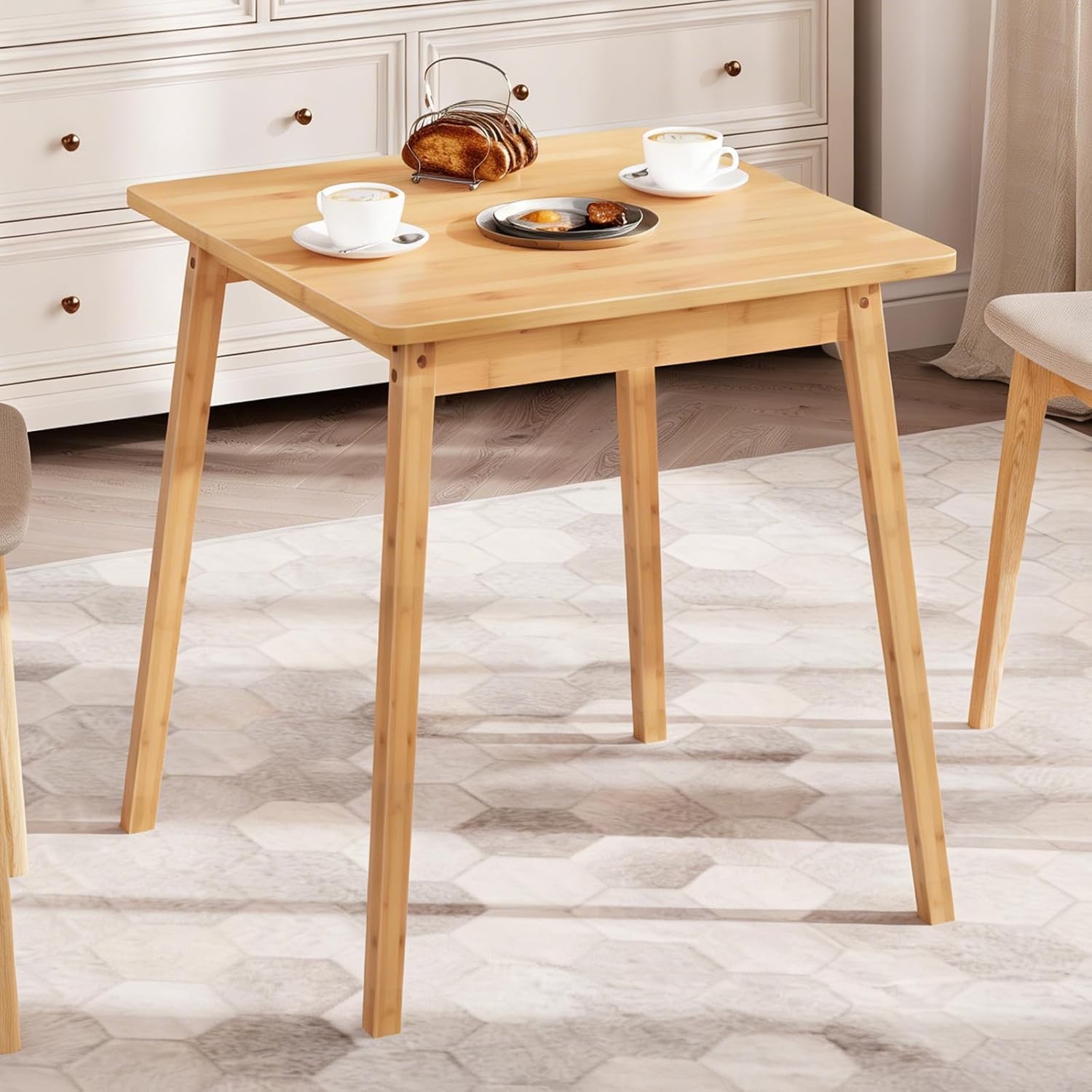 Dining Table Bamboo Rectangle Kitchen Table for 4-6 ,Easy to Assemble,