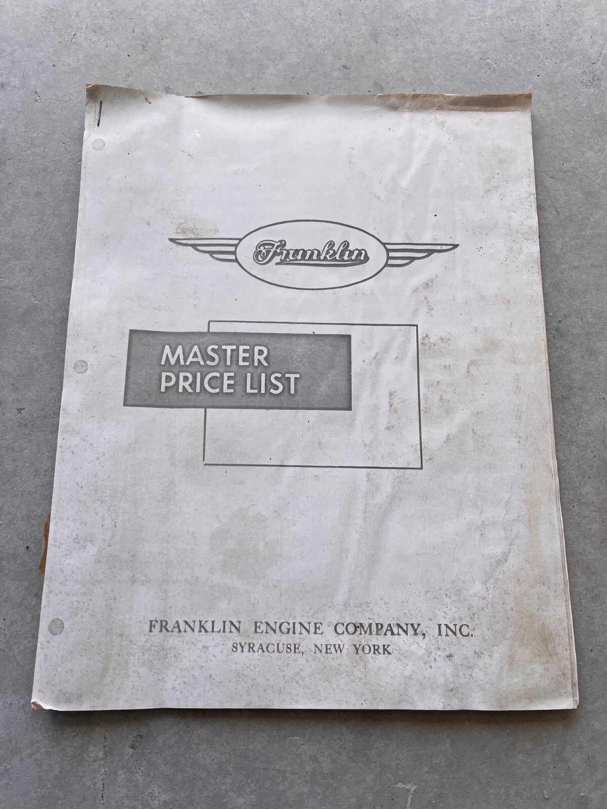 Vintage Franklin Engine Company Master Price List 1963 Vietnam War era