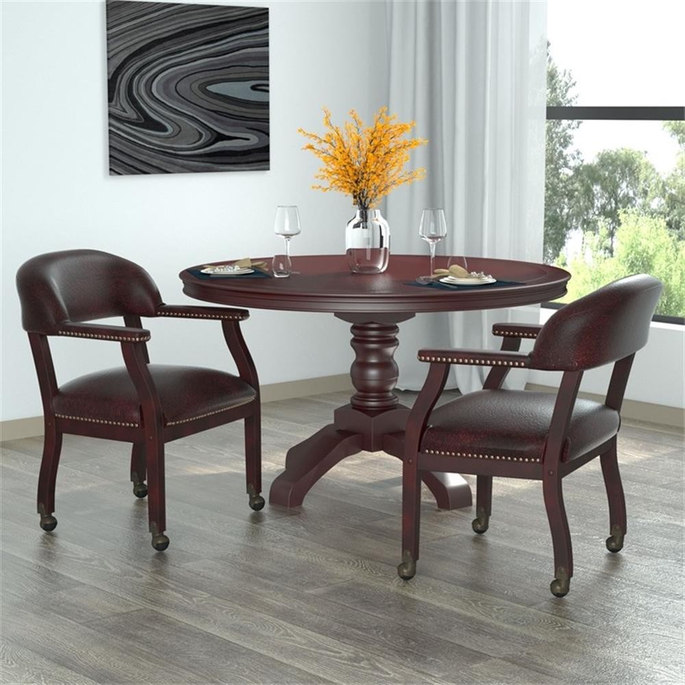 Maklaine Faux Leather Executive Mobile Guest Chair in Burgundy