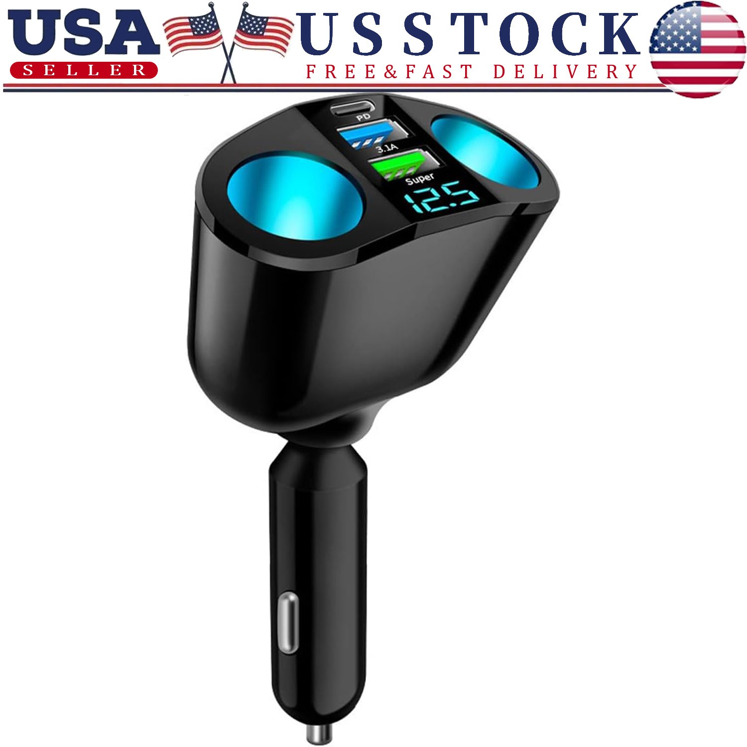 Dual USB Car Cigarette Lighter Socket Splitter Power Adapter Charger Outlet 12V