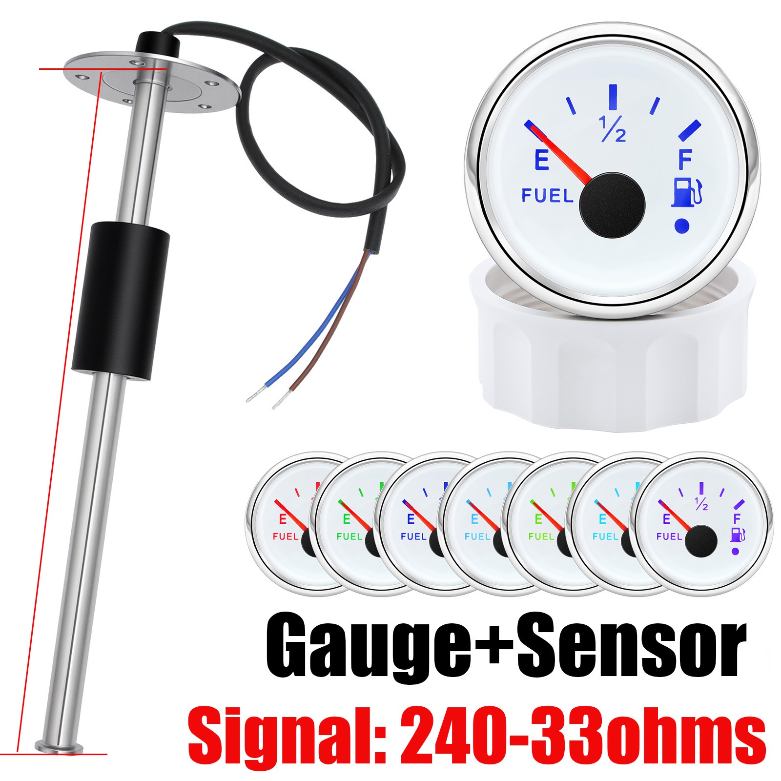 Fuel Level Sending Unit with 52mm Fuel Gauge Boat Fuel Oil Level Sender Gas Tank