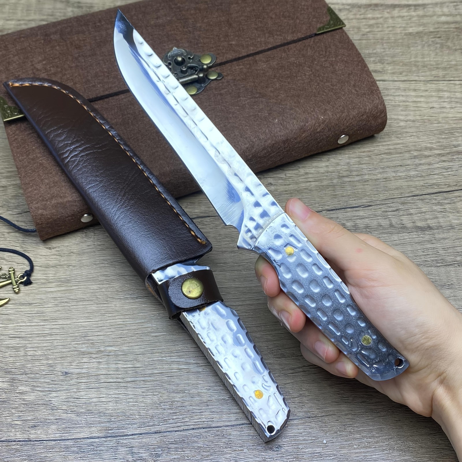 All-steel Handle Fixed Blade Knife, Outdoor Multi-functional Utility Knife