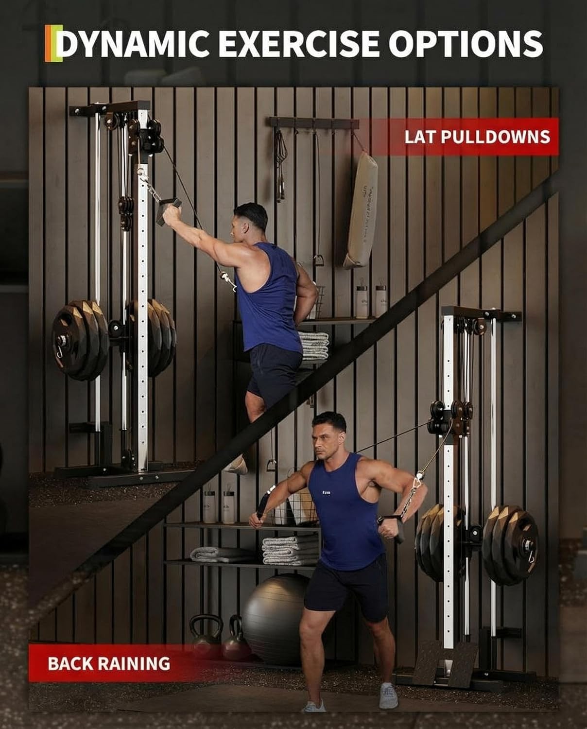 Wall Mount Cable Station, 18 Position Height Adjustable LAT Pulldown Machine
