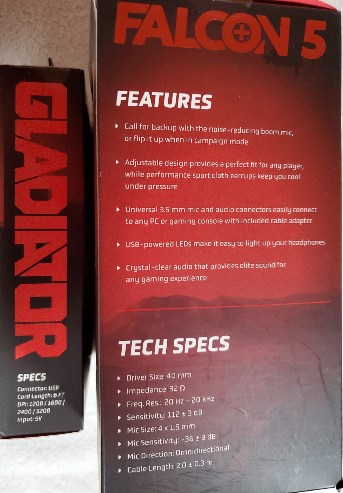 PBX Falcon 5 Elite Gaming Headset and Gladiator Wired Gaming Mouse Set